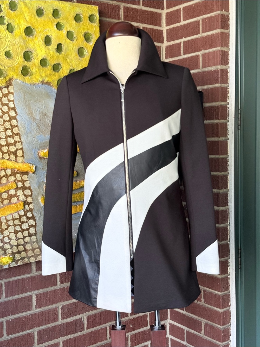 LG Black Jacket with White Curved Panels with Faux Leather.